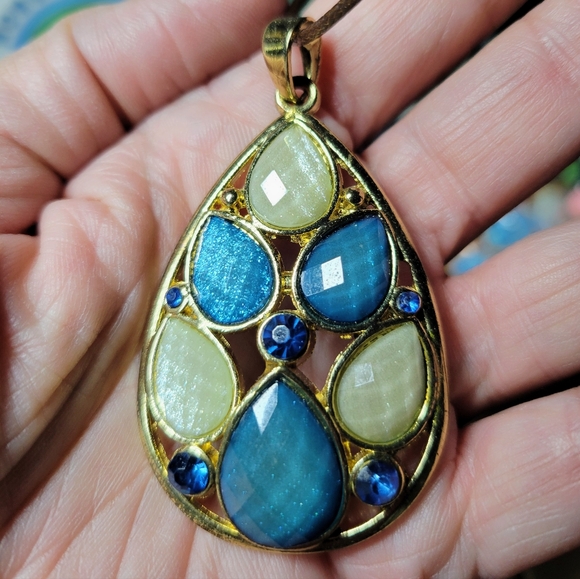 Gold and Blue Teardrop Necklace - Picture 1 of 1
